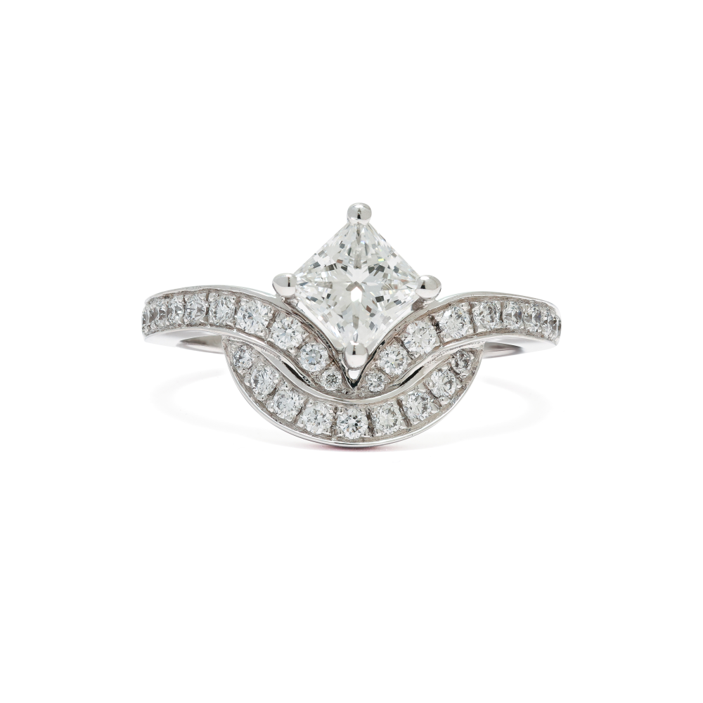 Ring Emblème 0.7ct Princesse pavée - 18k white gold