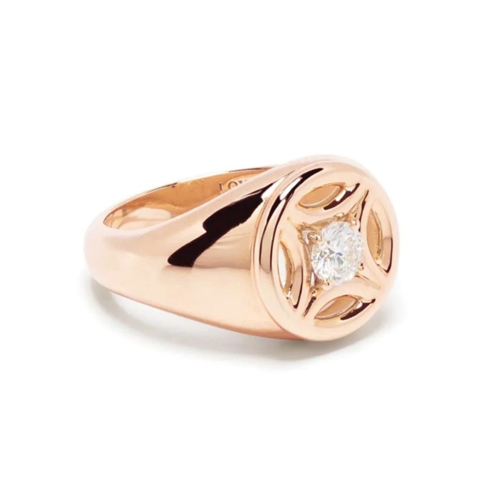 Pinky ring Chevalière Perpétuelle 025ct - 18k rose gold lab grown diamond Loyale Paris 1